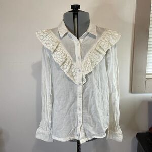 OVS Cream Color Button Up Lace Bodice Faux Victorian Shirt Size Med?